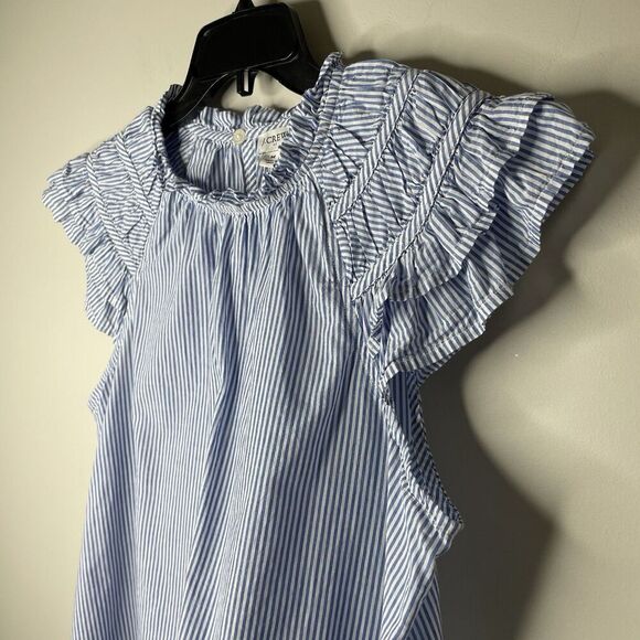 J.CREW Top Women Medium Blue Striped NEW Flutter Sleeve Blouse 100% Cotton CA403 - Picture 6 of 13